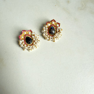 Meher Floral Labradorite Pearl Studs