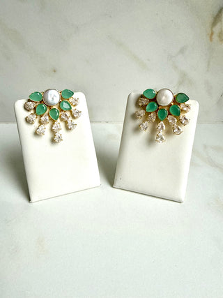 Royal Petal Mint Pearl Drop Earrings