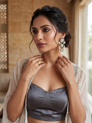 White Gemstone & Pearl Statement Earrings – Gold Plated Chandeliers