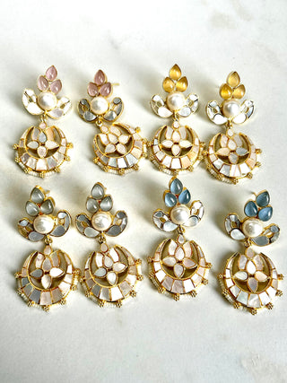 Lotus Grey Earrings with Pearl Center