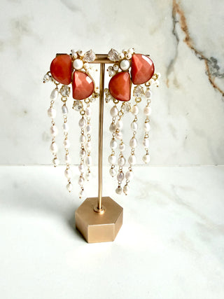 Orange Pearl Cascade Earrings