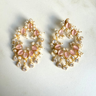 Mahi Pink Crystal Chandelier Earrings