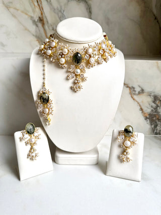Prehnite Royale Pearl Bridal Jewellery Set