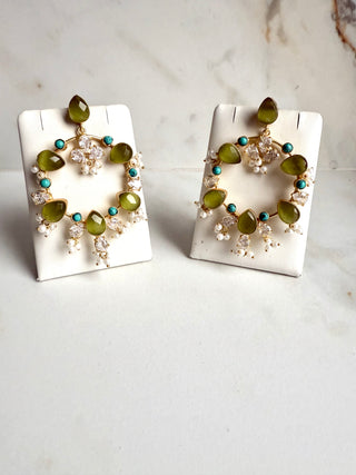 Green & Turquoise Statement Hoop Earrings