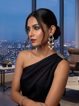 Onyx Statement Earrings Gold Plated Chandeliers