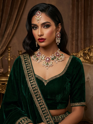 Fuchsia & Prehnite Meher Kundan Set