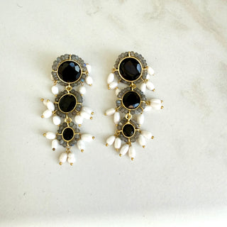 Onyx Statement Earrings Gold Plated Chandeliers