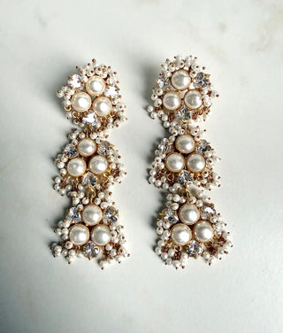 Mother of Pearl & Crystal Cascade Earrings