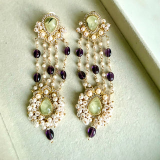 Zahra Prehnite Pearl Tassel Earrings
