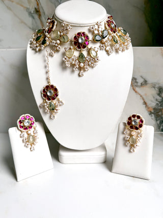 Fuchsia & Prehnite Meher Kundan Set