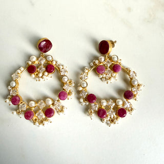 Ruby Halo Blossom Hoop Earrings