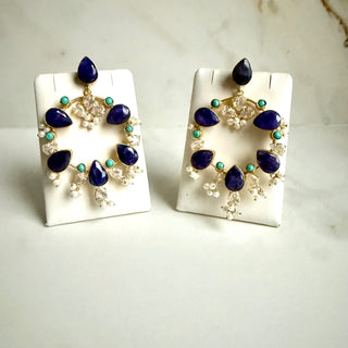 Royal Blue & Turquoise Hoop Earrings