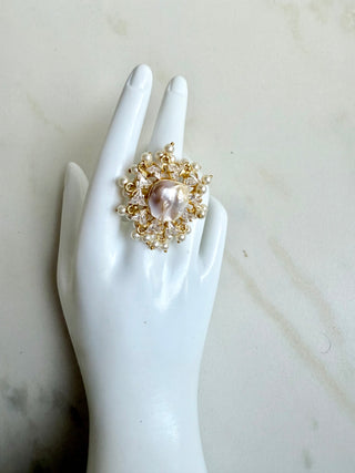Pearl Crystal Stamtement Ring