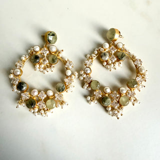 Prehnite Halo Blossom Earrings