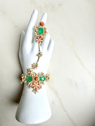Gulnaar Green Pearl Bracelet With Ring