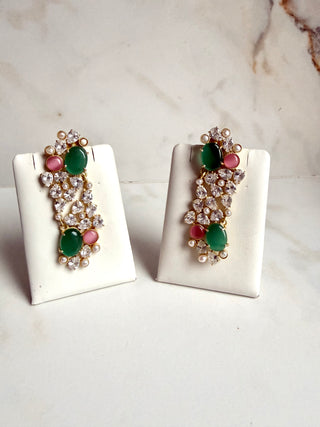 Amara Pastel Green Crystal Statement Earrings