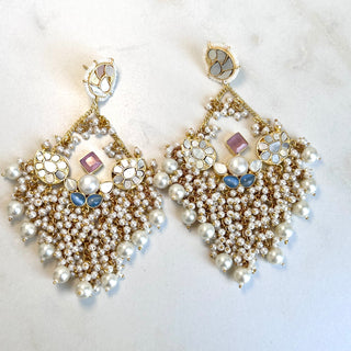 Meeraa Royal Kundan Statement Pearl Chandbalis