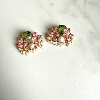 Mona 2 Prehnite Crystal Statement Studs