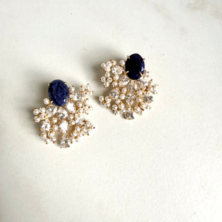 Navy Blue Pearl & Crystal Earrings