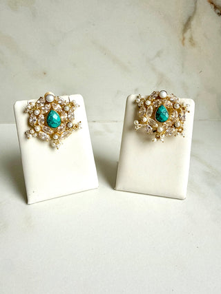 Noor-e-Sabz Amzonite Quartz Pearl Earrings
