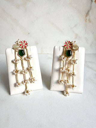 Gulmohar Emerald Rose Cascade Earrings