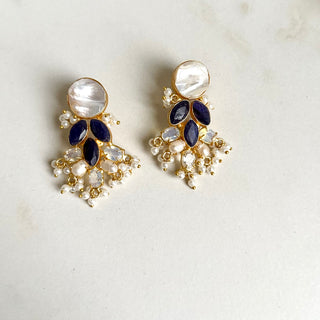 Navy Pearl Drop Earrings