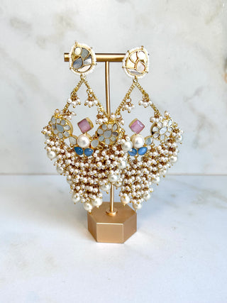 Meeraa Royal Kundan Statement Pearl Chandbalis