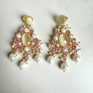 Lemon Quartz and Pink Sapphire Blossom Drops
