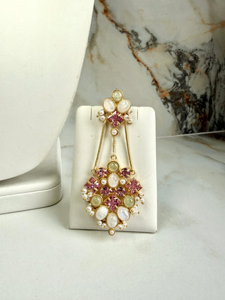 Mahira Blush Pearl Crystal Tikka Set