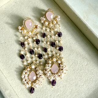 Zahra Pink Pearl Tassel Earrings