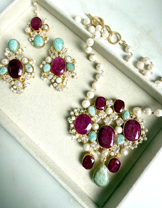 Ruby & Amzonite Luxury Mala Set