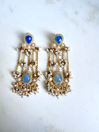 Noor Pearl Cascade Blue Earrings