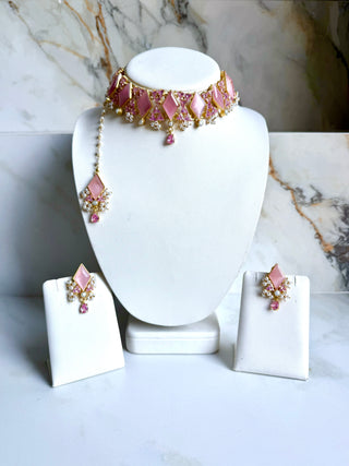 Ameera Pink Rhombus Choker Set