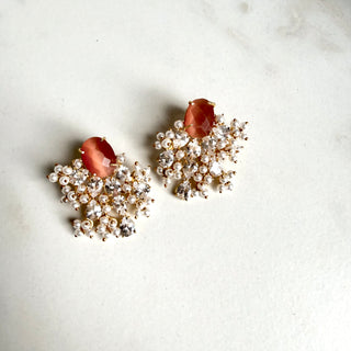 Burnt Orange Pearl & Crystal Earrings