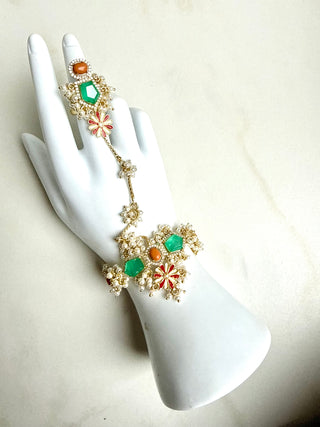 Gulabi Green Hathphool Indian Hand Harness Jewellery
