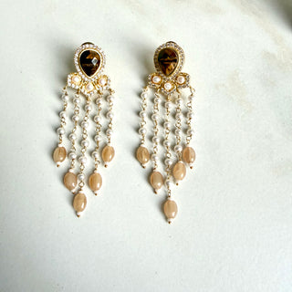 Tiger Eye White Pearl Earrings