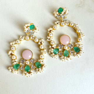 Chandbali Pink & Teal Earrings