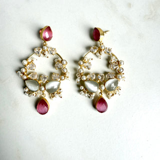 Hallie Pink Crystal Chandbali Earrings