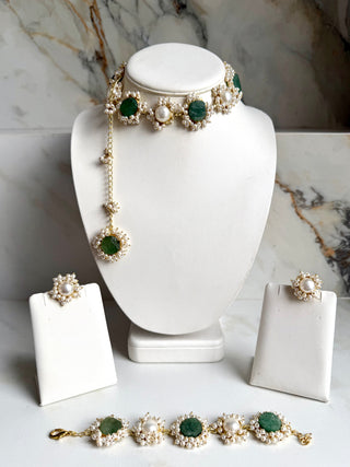 Green Druzy Pearl Set