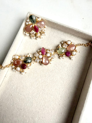 Moonstone, Ruby & Tourmaline Pearl Bracelet Set
