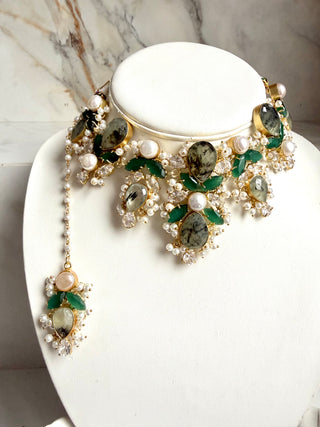 Afsana Emerald Green & Prehnite Choker Set