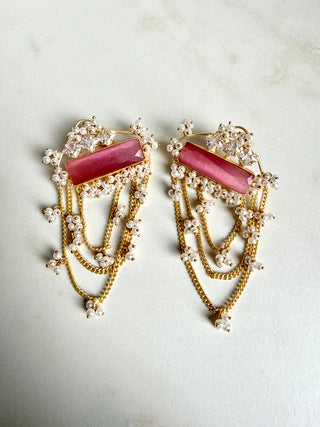 Jaal Pink Pearl Chain Earrings