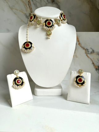 Noir Ruby Pearl Choker Set
