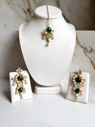 Rani Rosé Emerald Green Floral Tika Set