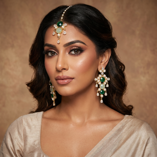 Rani Rosé Emerald Green Floral Tika Set