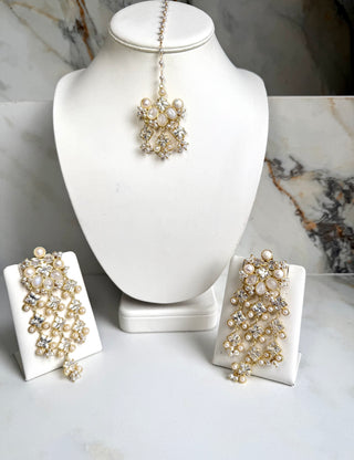 Mehrunisa White Crystal Tikka Set