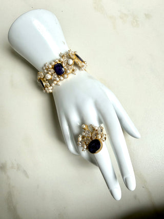 Celeste Bloom Lapis Statement Bracelet & Ring Set
