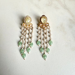 Prehnite White Pearl Earrings