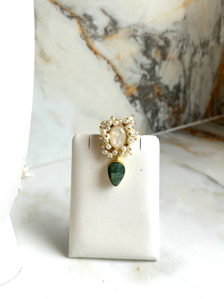 Green Druzy & Pearl Set