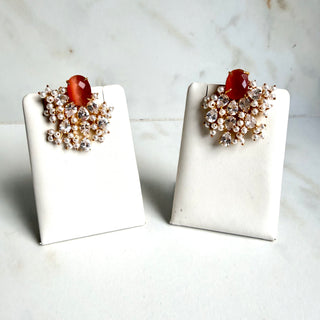 Burnt Orange Pearl & Crystal Earrings
